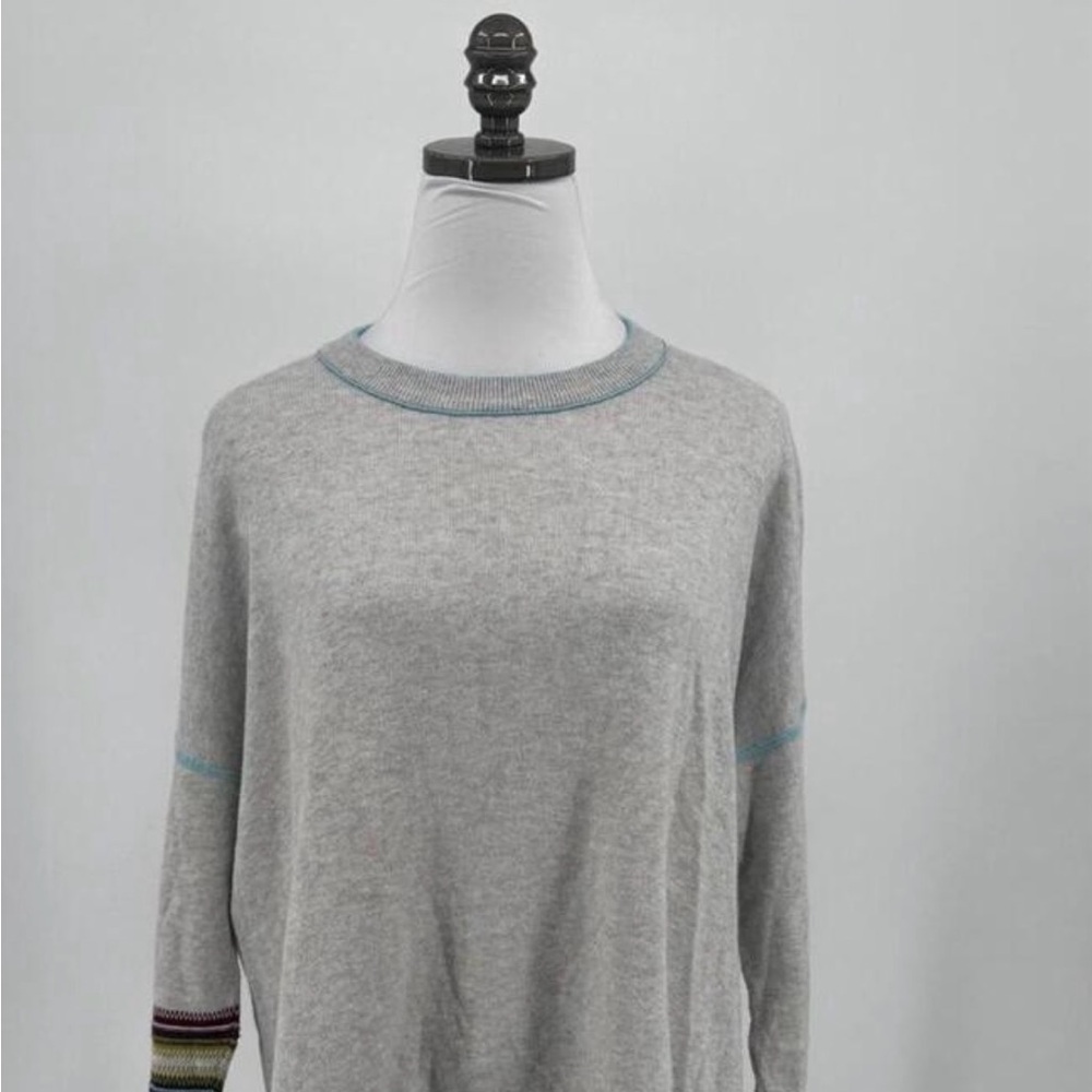 Zaket & Plover Gray Cashmere Cotton Striped Sleeve Check Back Boxy Sweater Sz M
